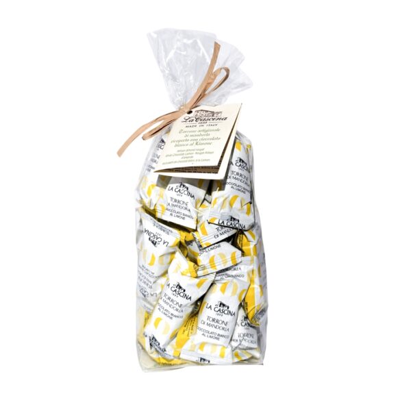 Torroncini artigianali ricoperti con cioccolato bianco al limone 500 g in sacchetto